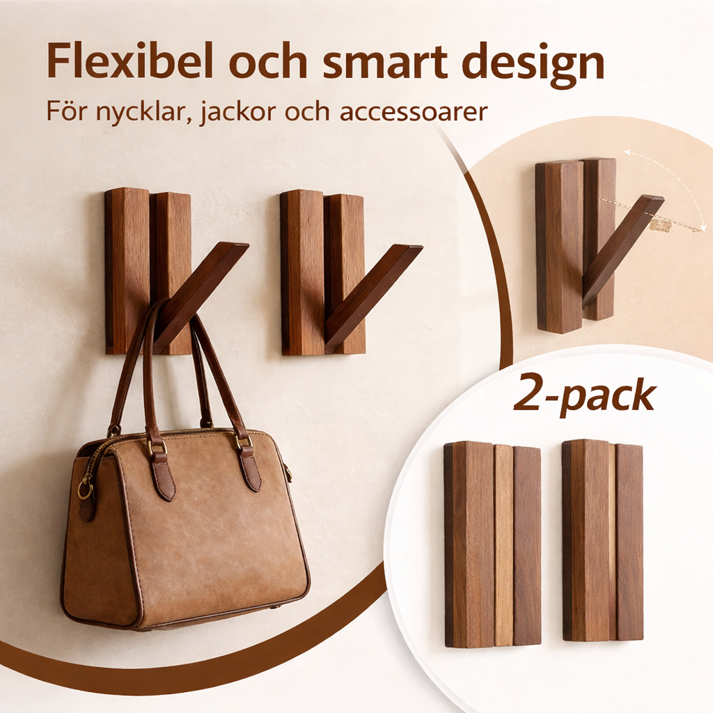 Fällbara krokar i valnöt – 2-pack